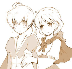  1boy :&lt; ahoge alma_beoulve b.tarou blush brother_and_sister female final_fantasy final_fantasy_tactics heart lowres photoshop_(medium) ponytail ramza_beoulve siblings smile 