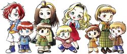  4boys 5girls apron bandana bandana bangs blonde_hair blonde_hair blue_eyes bob_cut bolero bow brown_eyes brown_hair celia&#039;s_son celia_(harvest_moon) cropped_jacket dress forehead gold_eyes green_dress green_eyes grey_eyes hair_ribbon hairbow harvest_moon harvest_moon:_a_wonderful_life headband jack&#039;s_daughter light_brown_hair long_hair lumina&#039;s_son lumina_(harvest_moon) muffy&#039;s_son muffy_(harvest_moon) multiple_boys multiple_girls nami&#039;s_son nami_(harvest_moon) official_art plaid red_dress red_hair ribbon short_hair tartan yellow_eyes 