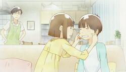  animated animated brother_and_sister brown_hair bullying cheek_pinching hourou_musuko lowres nitori_hiroyuki nitori_maho nitori_satomi nitori_shuuichi pinching short_hair siblings 