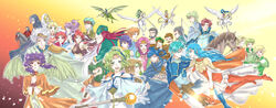  6+boys 6+girls amelia_(fire_emblem) annotated aqua_hair armor artur_(fire_emblem) bare_shoulders bat_wings beard black_hair blonde_hair blue_eyes blue_hair brown_gloves brown_hair character_request colm_(fire_emblem) commentary_request cormag_(fire_emblem) dozla_(fire_emblem) dragon duessel_(fire_emblem) eirika_(fire_emblem) ephraim_(fire_emblem) ewan_(fire_emblem) facial_hair fingerless_gloves fire_emblem fire_emblem:_the_sacred_stones forde_(fire_emblem) franz_(fire_emblem) garcia_(fire_emblem) gerik_(fire_emblem) gilliam_(fire_emblem) gloves green_eyes green_hair grey_hair hat headband highres ichino_tomizuki innes_(fire_emblem) joshua_(fire_emblem) knoll_(fire_emblem) kyle_(fire_emblem) l&#039;arachel_(fire_emblem) long_hair lute_(fire_emblem) marisa_(fire_emblem) midriff moulder_(fire_emblem) multiple_boys multiple_girls myrrh_(fire_emblem) natasha_(fire_emblem) neimi_(fire_emblem) pegasus ponytail profile purple_hair red_eyes rennac_(fire_emblem) riding ross_(fire_emblem) saleh_(fire_emblem) seth_(fire_emblem) short_hair syrene_(fire_emblem) tana_(fire_emblem) tethys_(fire_emblem) vanessa_(fire_emblem) white_gloves wings 