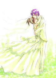  artist_request bride brown_hair closed_eyes dress harvest_moon harvest_moon:_magical_melody jamie_(harvest_moon) purple_hair tina_(harvest_moon) twintails wedding wedding_dress 