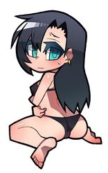  ass back barefoot bikini black_hair breasts chibi female female fuuma_tokiko kometsubu long_hair shiny_skin skin_tight solo swimsuit taimanin_asagi taimanin_asagi_battle_arena 