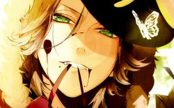  brown_hair diabolik_lovers fangs green_eyes sakamaki_raito vampire 