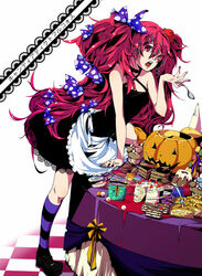  alternate_hair_color bad_id bad_pixiv_id bow cake candy candy_addict_full_course_(vocaloid) chocolate_cake cupcake dress feast female food fork fruit gor2 hair_ornament hairbow hairclip hatsune_miku jack-o&#039;-lantern kneehighs long_hair multiple_hair_bows open_mouth pie pumpkin red_eyes red_hair socks solo spoon strawberry strawberry_shortcake striped_clothes striped_socks sweets tiramisu very_long_hair vocaloid 