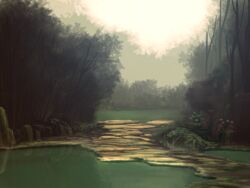  bad_pixiv_id commentary_request day mushroom nature original outdoors qls-san_(hawatari_30) reflection rock scenery swamp tree 