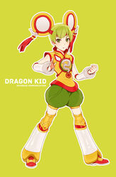  abe_(f!mixture) bad_id bad_pixiv_id character_name chinese_clothes detached_sleeves dragon_kid female green_background green_eyes green_hair green_shorts hat huang_baoling short_hair shorts simple_background solo superhero_costume tiger_&amp;_bunny 