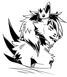  bust_portrait canid canine canis crown demon face_focus headgear hi_res looking_at_viewer male mammal master_hellscythe monochrome nexsix portrait profile royalty side_view solo teeth wolf 