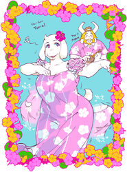  anthro asgore_dreemurr beard big_breasts blonde_hair boss_monster_(undertale) bovid breasts caprine dancing duo facial_hair female flower fur hair horn male mammal nam plant toriel undertale undertale_(series) white_body white_fur wide_hips 