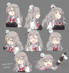  +++ 2girls :d =_= ^_^ alcohol bad_id bad_pixiv_id blush bottle bow bowtie breasts brown_eyes brown_hair character_name closed_eyes closed_mouth cnm commentary_request copyright_name crying cup drinking_glass drunk expressions facing_viewer flower grey_background hair_between_eyes hat hat_flower index_finger_raised jitome kantai_collection laughing long_hair medium_breasts mini_hat multiple_girls multiple_views nose_blush o_o open_mouth outstretched_arms pola_(kancolle) profile red_bow red_bowtie simple_background smile sweat tareme tears tilted_headwear translation_request upper_body wavy_hair wavy_mouth white_hat wine wine_bottle wine_glass wing_collar zara_(kancolle) 