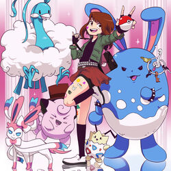  1:1 absurd_res altaria ambiguous_gender azumarill black_eyes black_tail blue_body blue_ears blue_eyes bow_ribbon brown_hair clefairy curled_tail eeveelution female fur generation_1_pokemon generation_2_pokemon generation_3_pokemon generation_6_pokemon grey_body group hair hi_res holding_object holding_pokeball human klefki lagomorph long_ears mammal my_hero_academia nintendo ochaco_uraraka open_mouth pink_background pink_body pink_ears pokeball pokemon pokemon_(species) pose simple_background standard_pokeball sylveon tail team_pose togepi white_body white_fur wristband yellow_body yellow_skin zeaw90 