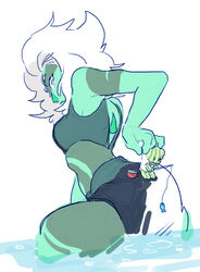  1other arched_back backless_outfit breast_pocket bucket colored_skin female fishing fishing_rod green_eyes green_skin malachite_(steven_universe) messy_hair partially_submerged pocket pulling shirt simple_background sleeveless spboy steven_universe t-shirt thighs water watermelon_steven wavy_mouth white_background white_hair |_| 