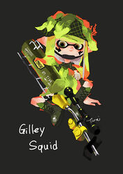  arrow_(symbol) blunt_bangs boots chin_strap closed_mouth commentary_request coral cross-laced_footwear e-liter_4k_(splatoon) facepaint female full_body ghillie_suit green_eyes green_footwear green_hair helmet highres inkling inkling_girl inkling_player_character lace-up_boots light_green_hair long_hair looking_at_viewer photoshop_(medium) pointy_ears scope seashell seaweed shell signature sitting smile solo splatoon_(series) splatoon_2 tarai_(silica5) tentacle_hair 