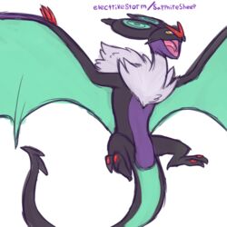  1:1 2018 ambiguous_gender big_ears claws electrikestorm feral forked_tongue fur generation_6_pokemon hi_res mane membrane_(anatomy) membranous_wings nintendo noivern open_mouth pokemon pokemon_(species) simple_background solo tongue white_background wings yellow_eyes 