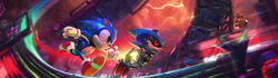  aircraft battle cassio_yoshiyaki cloud cloudy_sky commentary dr._eggman english_commentary furry gameplay_mechanics highres lightning metal_sonic motion_blur photoshop_(medium) racing realistic robot running shoes signature sky sneakers sonic_(series) sonic_cd sonic_the_hedgehog sonic_the_hedgehog_(classic) 