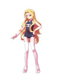  blonde_hair boots capcom_fighting_jam female genderswap_(mtf) iwa-saka long_hair m.u.g.e.n nametag nool personification rule_63 simple_background solo swimsuit thigh_boots thighhighs vampire_(game) very_long_hair warzard white_boots 