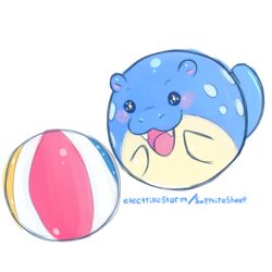  1:1 2018 ambiguous_gender ball beach_ball cute_fangs electrikestorm feral generation_3_pokemon hi_res inflatable mammal marine nintendo open_mouth pinniped pokemon pokemon_(species) simple_background solo spheal star_eyes white_background 