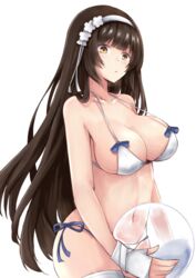  absurdres alternate_costume ball beachball bikini black_hair blush bow bow_bikini breasts chinese_commentary cleavage collarbone commentary_request covered_nipples cowboy_shot female fingerless_gloves flower girls&#039;_frontline gloves hair_flower hair_ornament hairband hakuya_(white_night) highres holding holding_ball holding_beachball large_breasts long_hair looking_away navel official_alternate_costume open_mouth side-tie_bikini_bottom skindentation solo stomach swimsuit thighhighs thighs transparent_background type_95_(girls&#039;_frontline) type_95_(summer_cicada)_(girls&#039;_frontline) white_bikini white_thighhighs yellow_eyes 