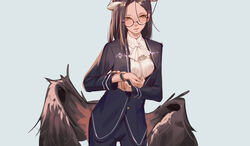  albedo brown_hair demon glasses horns krin long_hair overlord suit wings wristwear yellow_eyes 