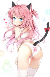  animal_ears ass blue_eyes blush bra cat_ears cat_lingerie cat_tail commentary_request female hair_ribbon heart long_hair looking_at_viewer meme_attire original panties parted_lips pingo pink_hair red_ribbon ribbon solo tail thighhighs underwear white_bra white_panties white_thighhighs 