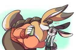  2019 anthro avoid_posting beverage coffee duo female heart_symbol kissing lagomorph larger_female leporid male mammal rabbit size_difference smaller_male themadcatter 