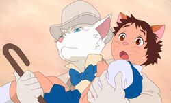  amaki_tsukishiro baron_humbert_von_gikkingen bow_tie cane clothing gentleman ghibli haru_yoshioka hat headgear headwear morenatsu parody school_uniform the_cat_returns top_hat uniform 白子 