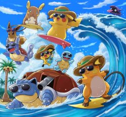  :3 alolan_exeggutor alolan_raichu beach blastoise blue_sky blue_theme clothed_pokemon cloud dancing day eevee eyewear_on_head hat instrument midair music no_humans open_mouth outdoors palm_tree pichu pikachu playing_instrument pokemoa pokemon pokemon_(creature) raichu riding riding_pokemon shellder sitting sky smile squirtle straw_hat sun_hat sunglasses surfboard surfing surfing_pikachu tree ukulele ukulele_pichu wartortle water waves 