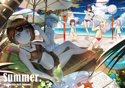  &gt;_&lt; 6+girls absurdres ass aurora_(warship_girls_r) bad_id bad_pixiv_id beach beach_umbrella beach_volleyball bikini breasts brown_hair chao_ho_(warship_girls_r) chongqing_(warship_girls_r) closed_eyes cloud day highres innertube looking_at_viewer lu&quot; medium_breasts mole mole_under_eye multiple_girls ning_hai_(warship_girls_r) outdoors palm_tree photoshop_(medium) ping_hai_(warship_girls_r) short_hair small_breasts starfish summer sunglasses swim_ring swimsuit tree umbrella volleyball volleyball_net warship_girls_r yat_sen_(warship_girls_r) ying_swei_(warship_girls_r) 