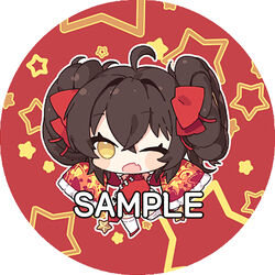  ahoge blush_stickers bow brown_eyes brown_hair chibi china_dress chinese_clothes commentary detached_sleeves double_bun dress female frilled_sleeves frills girls&#039;_frontline hair_between_eyes hair_bun hairbow ia_(ias1010) long_sleeves looking_at_viewer oerba_yun_fang official_alternate_costume one_eye_closed red_bow red_dress red_footwear ribbon-trimmed_legwear ribbon_trim sample_watermark sleeveless sleeveless_dress sleeves_past_fingers sleeves_past_wrists solo standing standing_on_one_leg star_(symbol) thighhighs type_97_(girls&#039;_frontline) type_97_(peony)_(girls&#039;_frontline) watermark white_thighhighs wide_sleeves 