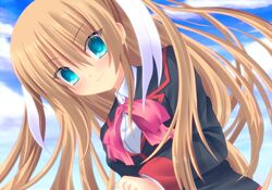  bad_id bad_pixiv_id blonde_hair blue_eyes bow kisshii_(kic1224) little_busters! long_hair pink_bow school_uniform smile tokido_saya twintails 