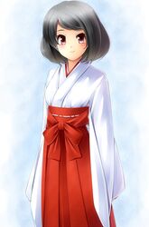  black_hair female japanese_clothes komimiyako komitsu miko purple_eyes short_hair solo steins;gate urushibara_ruka 