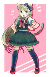  animal_ears armband bad_id bad_pixiv_id blonde_hair blue_eyes bow braid cat_ears cat_tail danganronpa_(series) danganronpa_2:_goodbye_despair dress female gradient_eyes green_eyes hairbow highres long_hair mikan_tabetai multicolored_eyes open_mouth ponytail solo sonia_nevermind tail thighhighs zettai_ryouiki 