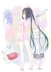  bad_id bad_pixiv_id banned_artist black_hair brown_eyes flower inhaler k-on! large_syringe long_hair looking_back mirai_(macharge) nakano_azusa nurse ointment oversized_object pantyhose solo syringe twintails 