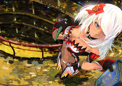  armor armored_dress bad_id bad_pixiv_id beijuu belt black_footwear black_thighhighs blue_eyes book boots breasts cleavage cleavage_cutout clothing_cutout collar dark-skinned_female dark_skin dress female fire flower guild_wars_(series) guild_wars_2 hair_ornament library long_hair medium_breasts pact_commander_(guild_wars_2) photoshop_(medium) red_flower shoulder_armor solo thigh_boots thighhighs thighs white_hair 