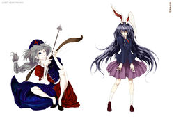  2girls commentary_request faust_(guilty_gear) guilty_gear highres long_hair millia_rage multiple_girls parody photoshop_(medium) reisen_udongein_inaba style_parody touhou very_long_hair yagokoro_eirin yuukou 