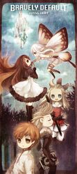  2boys 3girls 5pb. :d aerie aerie_(bravely_default) agnes_oblige blonde_hair blue_eyes book boots bravely_default:_flying_fairy bravely_default_flying_fairy brown_eyes brown_hair canteta coat dress edea_lee everyone fairy gloves grin group headband long_hair multiple_boys multiple_girls open_mouth orange_hair pants pantyhose ringabel ringabell short_hair smile sword tights tiz_oria weapon white_hair wings 