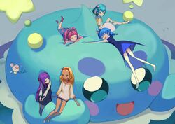  5girls :d =_= ^_^ ahoge amamiya_elena animal_ear_fluff animal_ears antennae aqua_dress aqua_hair baicha_oqqa bean_bag_chair blonde_hair blouse blue_dress blue_eyes blue_hair blue_hairband blue_legwear blue_overalls blue_sailor_collar blue_shorts blunt_bangs blunt_ends bow braid cat_ears cat_tail choker closed_eyes closed_mouth commentary_request dark-skinned_female dark_skin denim denim_shorts drawing dress from_above fuwa_(precure) grey_background hagoromo_lala hair_bobbles hair_ornament hair_ribbon hairband hairbow heart heart_hair_ornament hoshina_hikaru jacket kaguya_madoka leg_up long_hair long_sleeves looking_at_another loose_socks lying muji_body_fitting_sofa multicolored_hair multiple_girls on_stomach open_mouth orange_legwear orange_shirt overalls pink_hair pink_legwear pointy_ears precure prunce_(precure) purple_bow purple_choker purple_eyes purple_hair red_hairband red_ribbon ribbon sailor_collar shirt short_hair shorts simple_background single_stripe sitting sleeveless sleeveless_dress smile socks star_(symbol) star_print star_twinkle_precure streaked_hair striped_clothes striped_dress sweatdrop tail thighhighs twin_braids twintails white_dress white_hair white_legwear white_shirt yellow_jacket yellow_legwear yuni_(precure) 