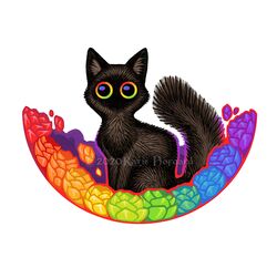  2020 ambiguous_gender black_hair colorful_theme digital_media_(artwork) domestic_cat felid feline felis feral hair katie_hofgard mammal rainbow simple_background solo white_background 