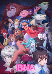  +_+ 6+boys 6+girls :d alan_sylvasta alternate_form animal_ears arai_rascal barbara_rose baseball_cap bear_boy bear_girl blue_hair body_fur brand_new_animal brown_eyes brown_hair chicken_boy colored_skin copyright_name everyone fish_girl formal furry furry_female gem_horner grey_eyes grey_hair hands_in_pockets hat highres hiwatashi_nazuna jacket jackie_(bna) juliano_flip kagemori_michiru koala_girl kuro_(bna) lab_coat lolittleboy marie_itami melissa_horner mink_girl multiple_boys multiple_girls necktie nina_flip ogami_shirou open_mouth own_hands_together pink_skin raccoon_ears raccoon_girl red_eyes red_jacket shoes smile sneakers suit tears vest winnie_(bna) wolf_girl 