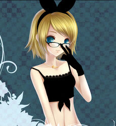  bad_id bad_pixiv_id blonde_hair blue_eyes female glasses kagamine_rin ouka_mai solo vocaloid 