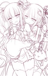  2girls bad_id bad_pixiv_id blush coco_(tsukikage_nemu) line_art long_hair monochrome multiple_girls original rolo_noir tsukikage_nemu 