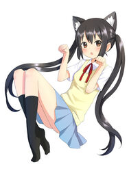  animal_ears bad_id bad_pixiv_id black_hair brown_eyes cat_ears female k-on! kuro_(chrono) long_hair nakano_azusa paw_pose sakuragaoka_high_school_uniform school_uniform solo twintails 