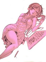  commentary_request female hachiboshi_riko mankintan monochrome notepad paper pencil psyren sleeping solo 