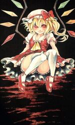  bad_id bad_pixiv_id blonde_hair blush female flandre_scarlet frills lowres mankintan red_eyes side_ponytail skirt solo thighhighs touhou wings 