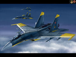  ace_combat ace_combat_04 aircraft airplane cloud commentary emblem fighter_jet flying jet kcme letterboxed military military_vehicle missile no_humans pilot sky su-37 vehicle_focus weapon yellow_13 yellow_4 