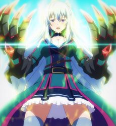  ange_vierge anime_screenshot aqua_hair claws female highres long_hair nya_lapucea purple_eyes solo thighhighs 