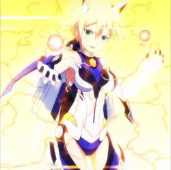  ange_vierge anime_screenshot blonde_hair code_omega_77_stella female green_eyes highres mecha_musume short_hair solo stitched third-party_edit 