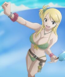  bikini breasts cleavage fairy_tail highres huge_breasts ice key keys lucy_heartfilia smile swimsuit 