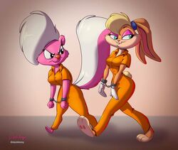  anthro bimbette dazzlekong duo female frustrated handcuffed handcuffs lola_bunny looney_tunes prison_jumpsuit prison_suit prison_uniform prisoner shackles smile smirk tiny_toon_adventures warner_brothers 