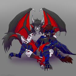  1:1 alien creepypasta dragon dreki duo eyeless_jack jeff_the_killer male male/male membrane_(anatomy) membranous_wings mythological_creature mythological_scalie mythology pesty scalie tail tail_tuft tuft wings 