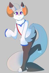  aleph ambiguous_gender anthro big_tail braixen bust_a_groove clothing cosplay fan_character femboy generation_6_pokemon hi_res kitsunekotaro nintendo pokemon pokemon_(species) shortie simple_background smile solo tail 